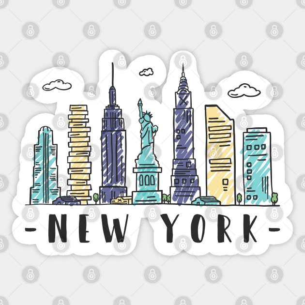 New York City Skyline Hand Drawn Sticker by RajaGraphica